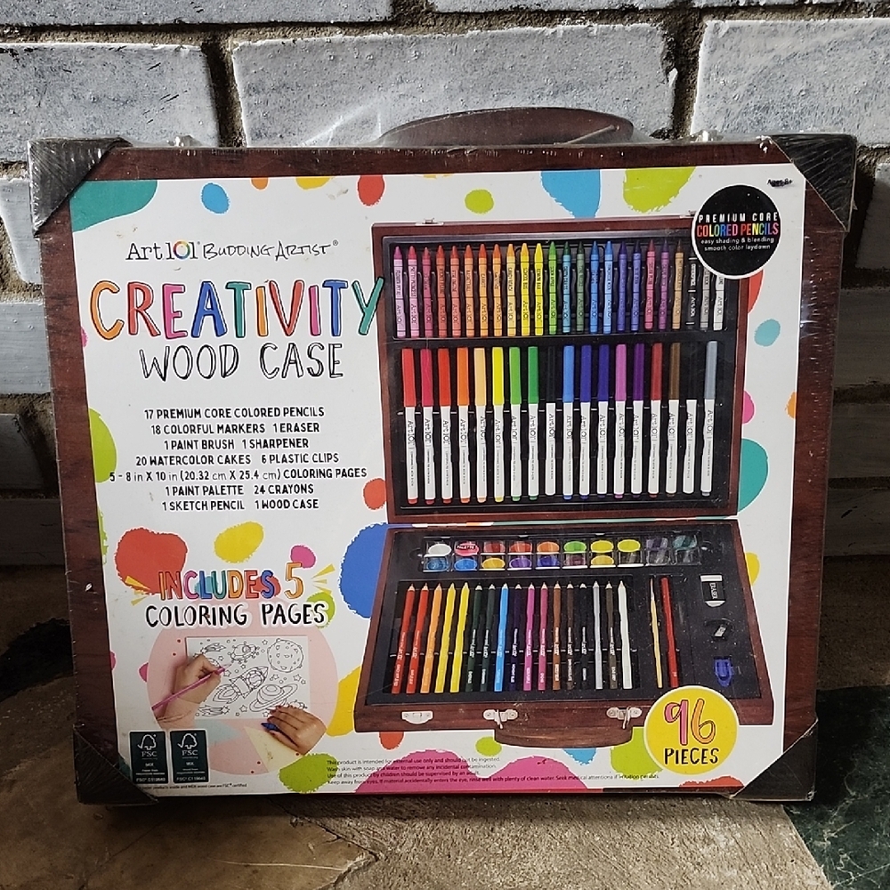 New Creativity Wood Case - 96 Piece Set with Multicolor Art Supplies